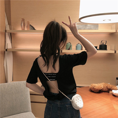 實拍 純棉2021夏裝小眾心機上衣網紅寬鬆短袖t恤女性感