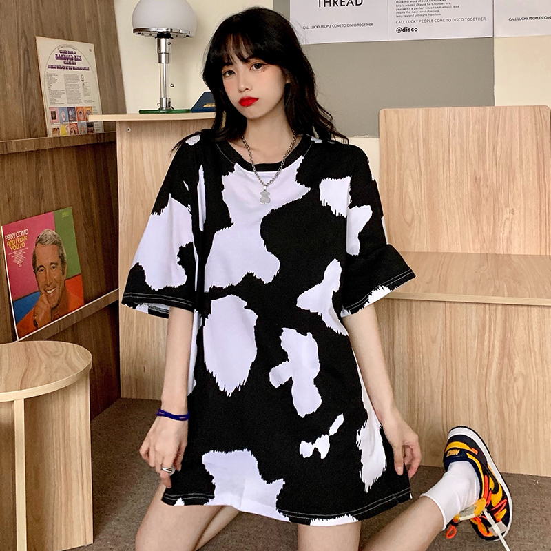 Real photo 2021 summer dairy short sleeve T-shirt women's short + long T-shirt