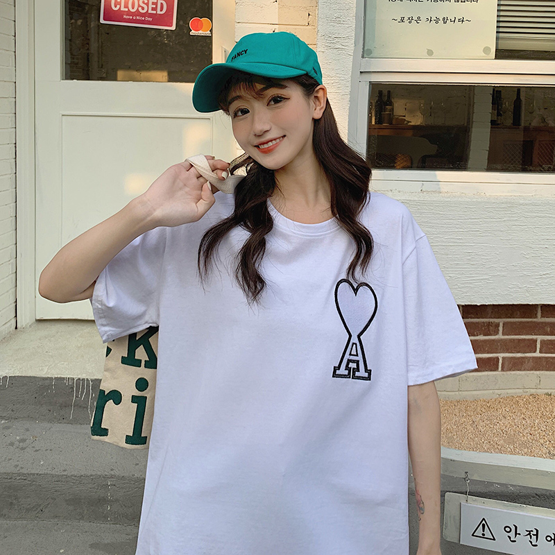 Real shot 2021 new short sleeve embroidered T-shirt women's College style loose print T-shirt