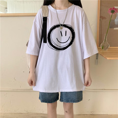 Real shot 2021 summer Harajuku cartoon printing Korean loose large women's Short Sleeve T-Shirt