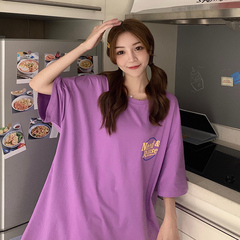 Real shot spring mid long loose large new short sleeve T-shirt