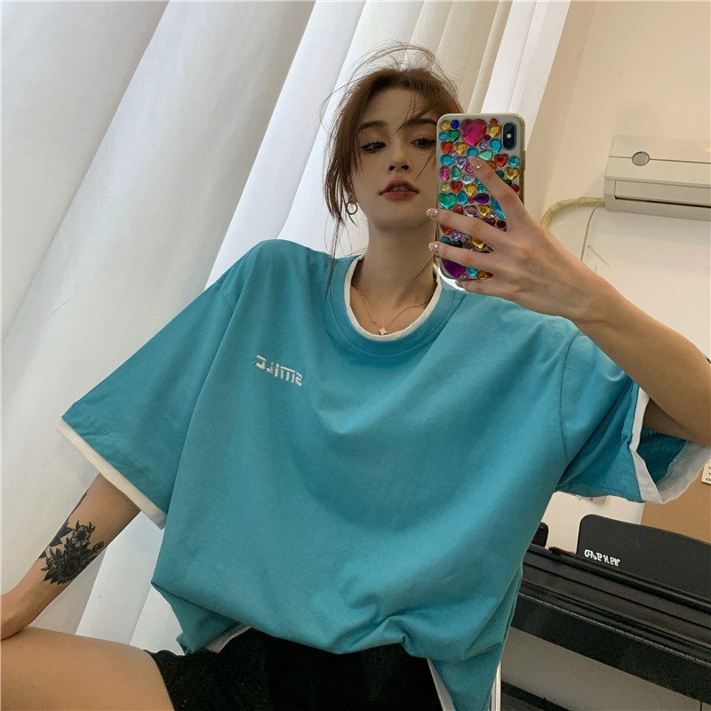 Real shot fake two short sleeve t-shirts for women