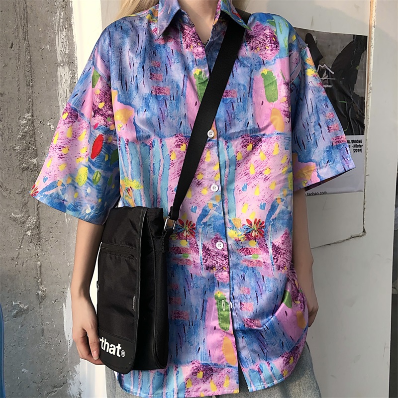 Harajuku style collar short sleeve shirt