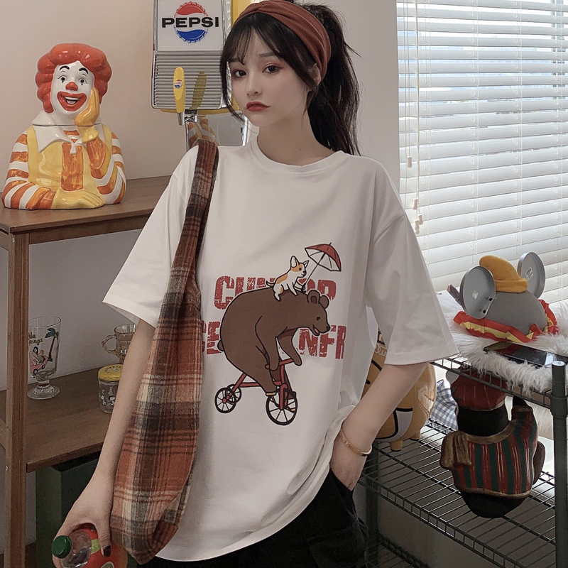 Real shot of summer short sleeve T-shirt girl Han banchao