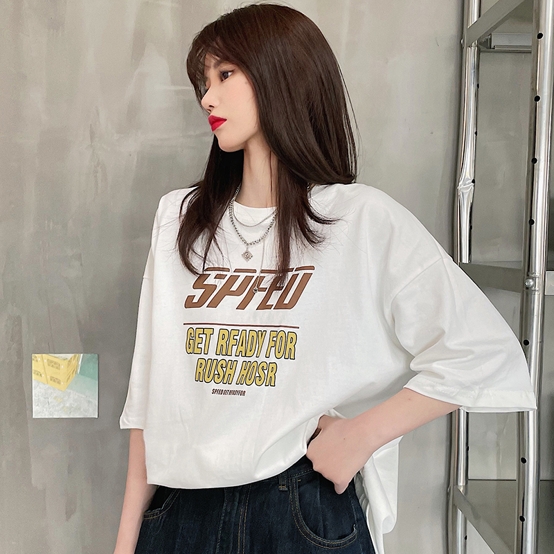 Real shot 2021 summer new Korean loose medium length short sleeve T-shirt