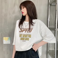 Real shot 2021 summer new Korean loose medium length short sleeve T-shirt