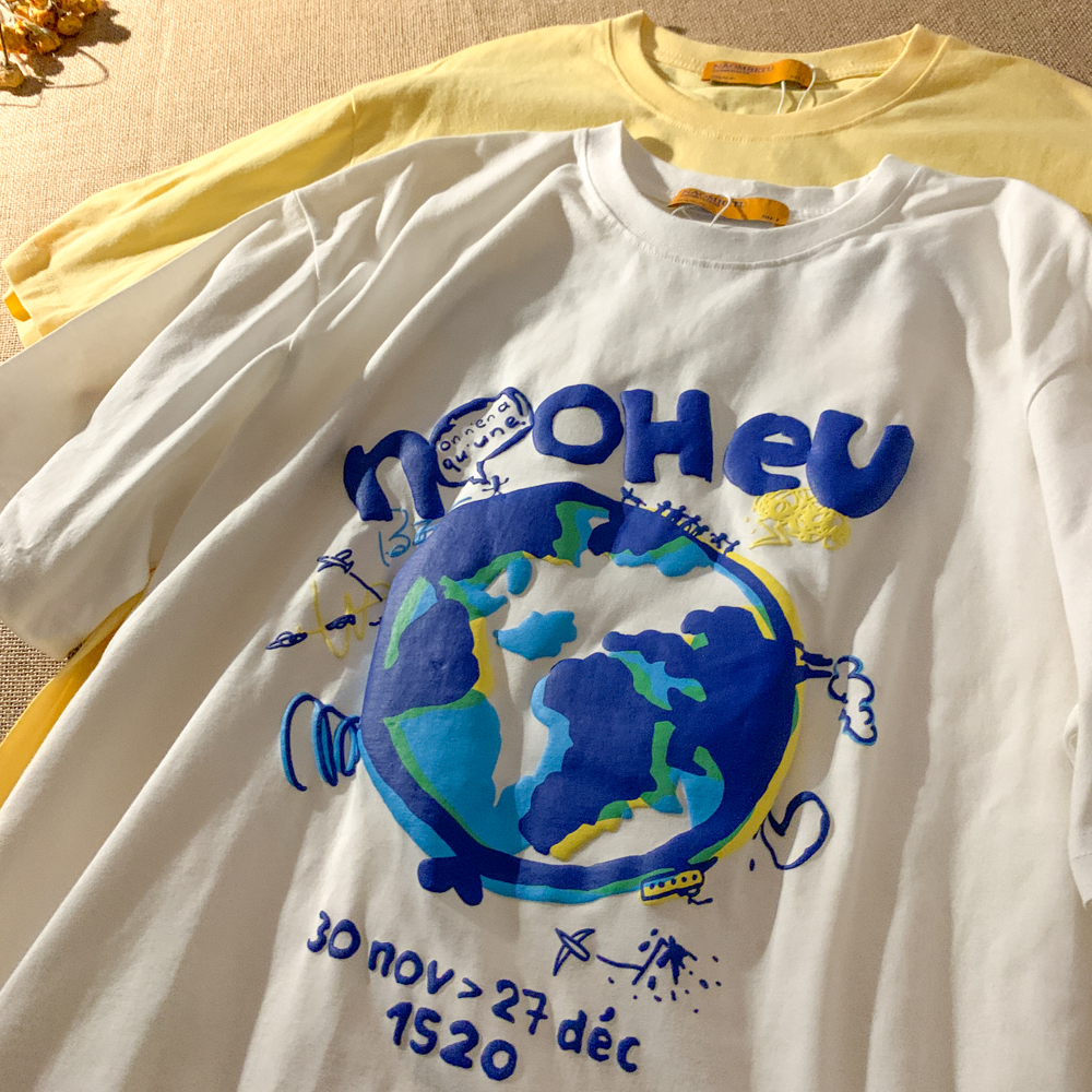 Real price official picture foam earth printed short sleeve T-shirt for women