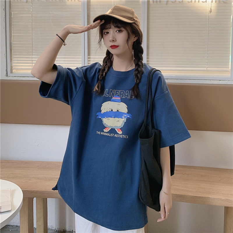 Real shot 2021 Summer Short Sleeve T-Shirt women's loose size cartoon versatile creativity