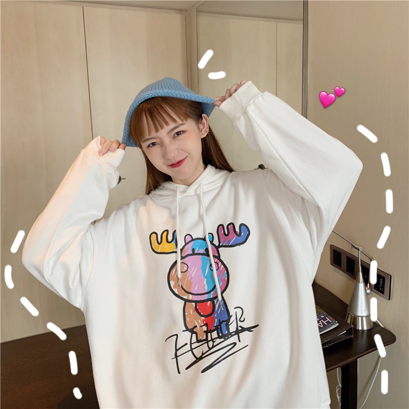 Real action cartoon fried Street sweater women's spring and autumn long sleeve loose Korean top