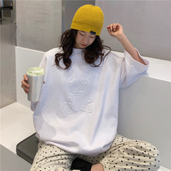 實拍2021夏3D立體凹凸卡通短袖T恤女寬鬆大碼