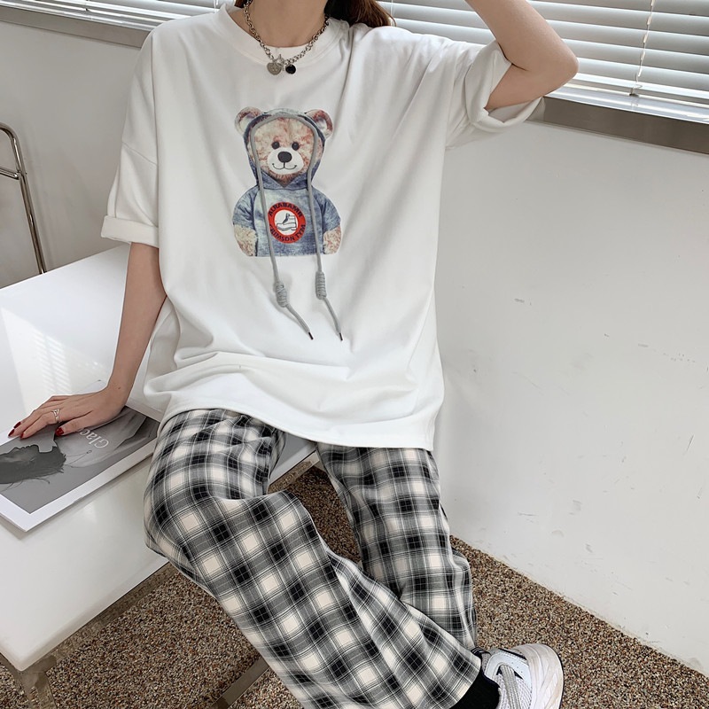 Real shot 2021 spring and summer new T-shirt base coat women's new bear design Korean version