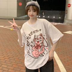 Real shot 2021 short sleeve T-shirt women's new Korean loose round neck printing in spring