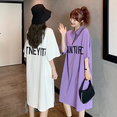 New loose zipper dress short sleeve T-shirt