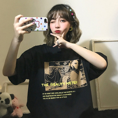 實拍   2021夏ins短袖t恤女寬鬆韓版原宿bf慵懶風上衣服潮