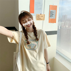 Real shot 2020 summer vertigo bear Japanese print loose and versatile casual round neck T-shirt short sleeve women