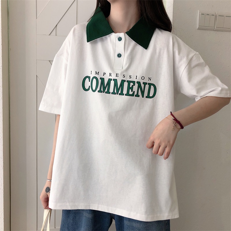 Real shooting summer new collar printed short sleeve T-shirt