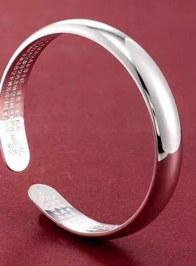 正品光面贵妃纯银手镯女s999实心手环足银简约开口镯子年轻款银饰