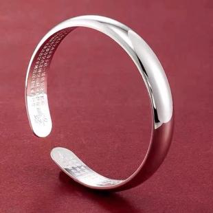 正品光面贵妃纯银手镯女s999实心手环足银简约开口镯子年轻款银饰