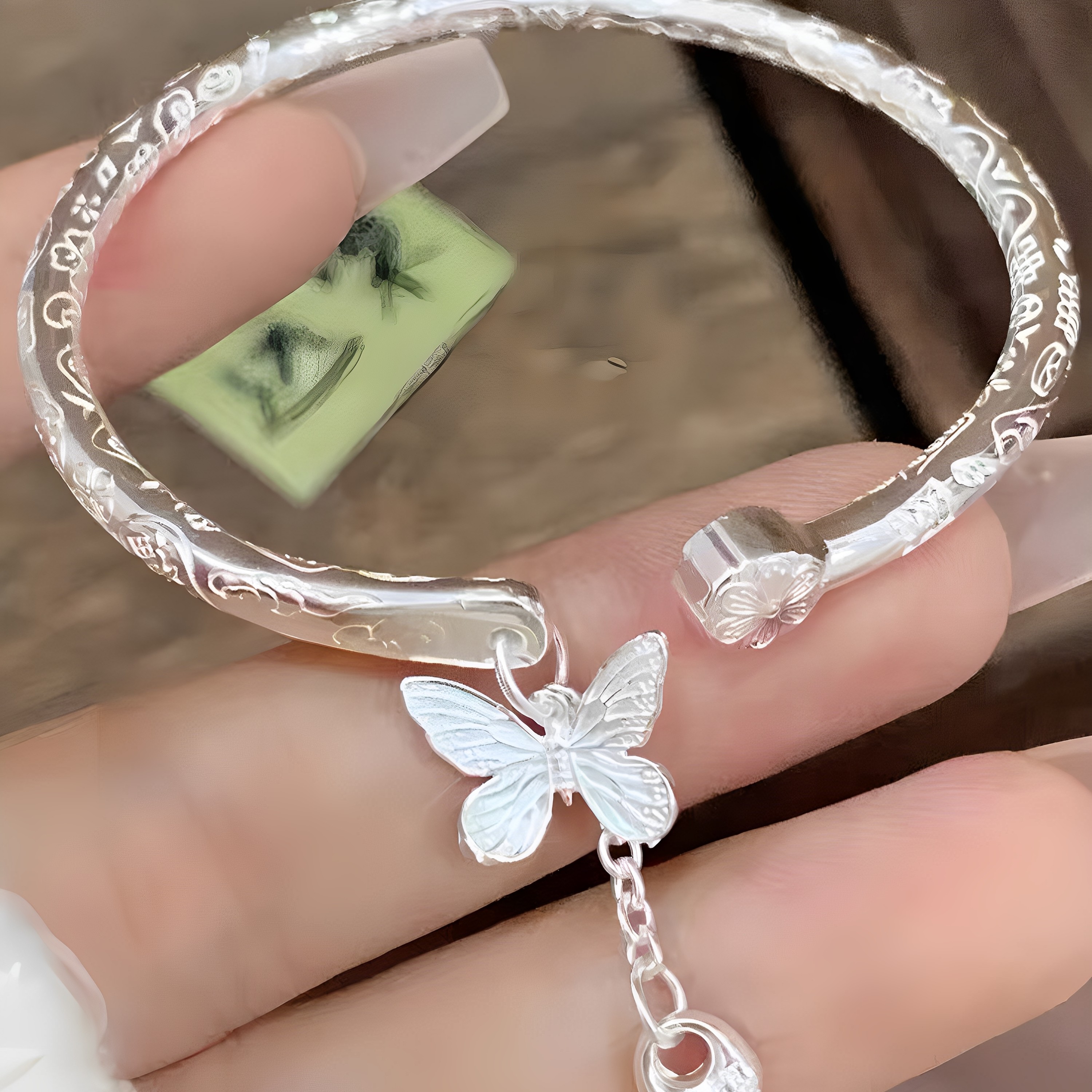 爆款足银999蝴蝶纯银手镯女吉言小胖福银饰镯子新中式女友生日礼