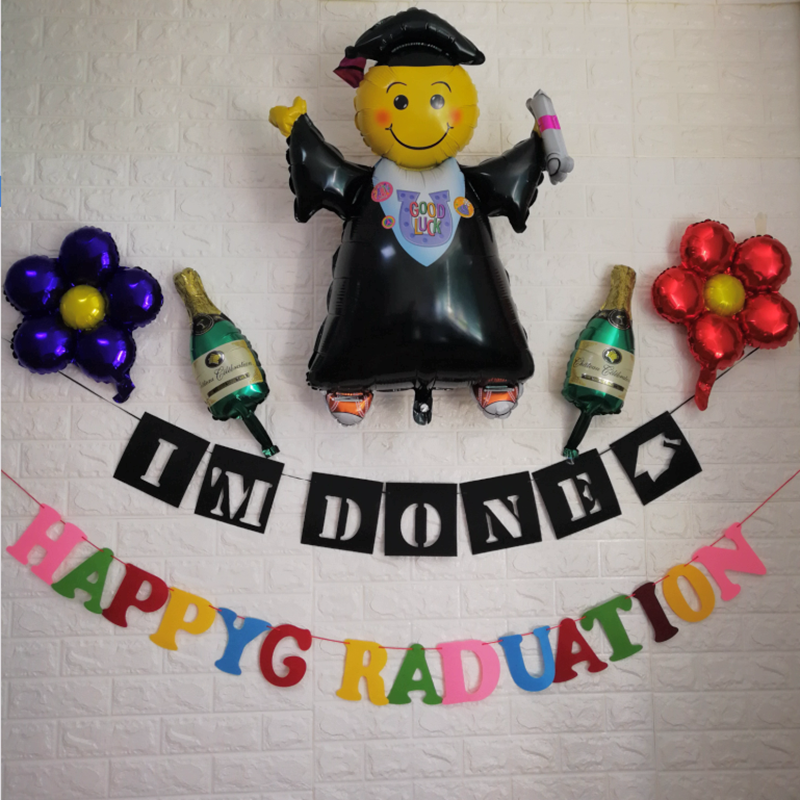 毕业装饰彩旗拉花毕业布置铝膜气球happygraduation字母气球