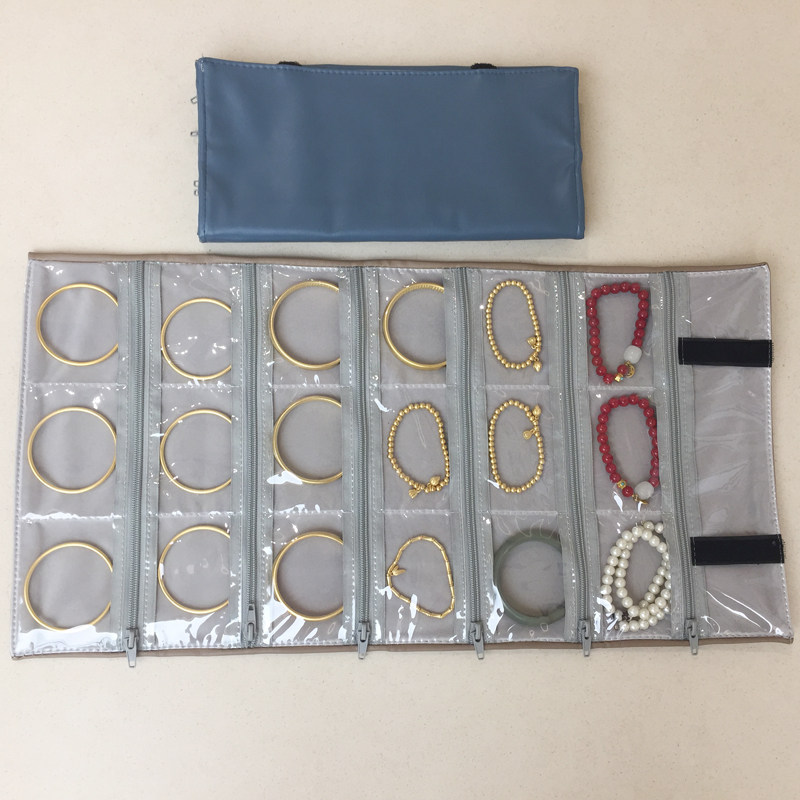 咖啡色皮料格子包收纳珠宝绒布袋
