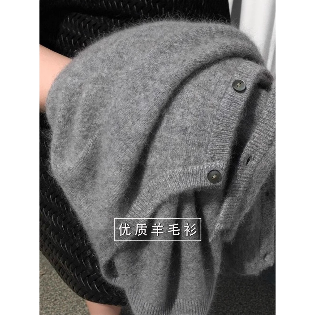 品牌100纯羊毛开衫女圆领羊毛针织外套宽松打底毛衣外搭显瘦上衣