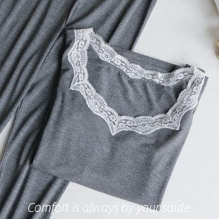 薄款 莫代尔秋衣秋裤 线衣线裤 女士打底棉毛衫 蕾丝美体保暖内衣 套装