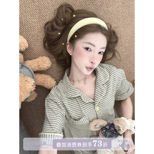 JoyceBra慵懒风条纹翻领睡衣