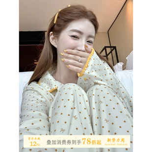 JoyceBra 甜美蝴蝶结印花波点睡衣女亲肤磨毛德绒舒适家居服套装