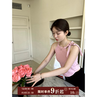 JoyceBra不规则绑带蝴蝶结吊带背心女带胸垫免穿文胸外穿短款 上衣