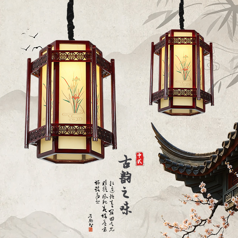 中式仿古实木灯笼户外古风茶楼走廊阳台装饰吊灯火锅饭店古典灯具