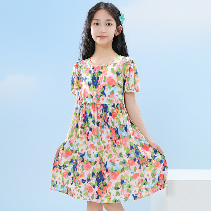 女童连衣裙子棉绸夏季薄款小女孩睡裙可爱洋气夏款公主裙居家睡衣