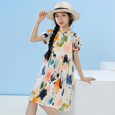 女童连衣裙子棉绸夏季薄款小女孩睡裙可爱洋气夏款公主裙居家睡衣