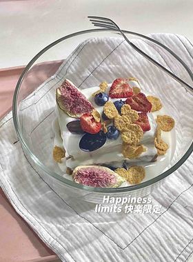 ins风日式北欧玻璃沙拉碗简约水果麦片碗早餐碗大容量汤碗玻璃碗