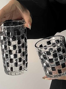 黑色手绘玻璃杯子高级感饮料杯家用威士忌啤酒杯女生高颜值喝水杯