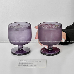 小众复古矮脚圆墩玻璃杯ins风美式 咖啡杯特调饮品杯冷饮杯果汁杯