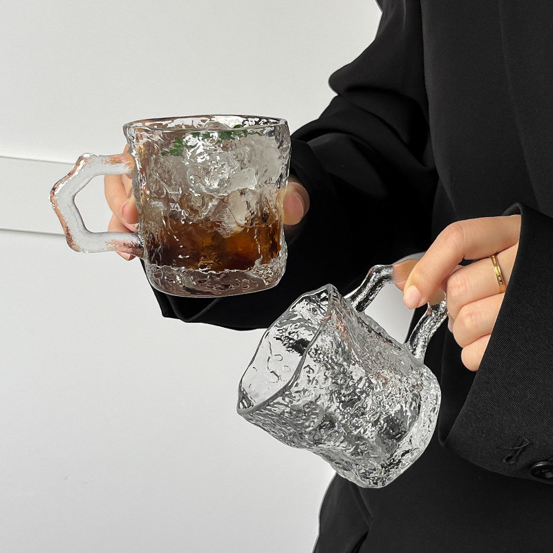 网红带把手不规则玻璃杯子ins风高颜值家用喝水杯日式花茶杯