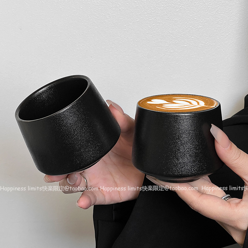日式复古黑色陶瓷杯设计感小众粗陶马克杯拿铁杯水杯子咖啡杯茶杯