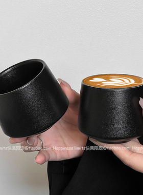 日式复古黑色陶瓷杯设计感小众粗陶马克杯拿铁杯水杯子咖啡杯茶杯