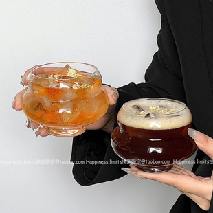 轻薄透明玻璃杯子饮品杯茶杯咖啡拿铁果汁特调杯冷饮料杯小众设计