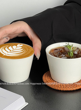 简约白色陶瓷咖啡杯家用宽口猪口杯手握杯品鉴拉花杯澳白拿铁杯子