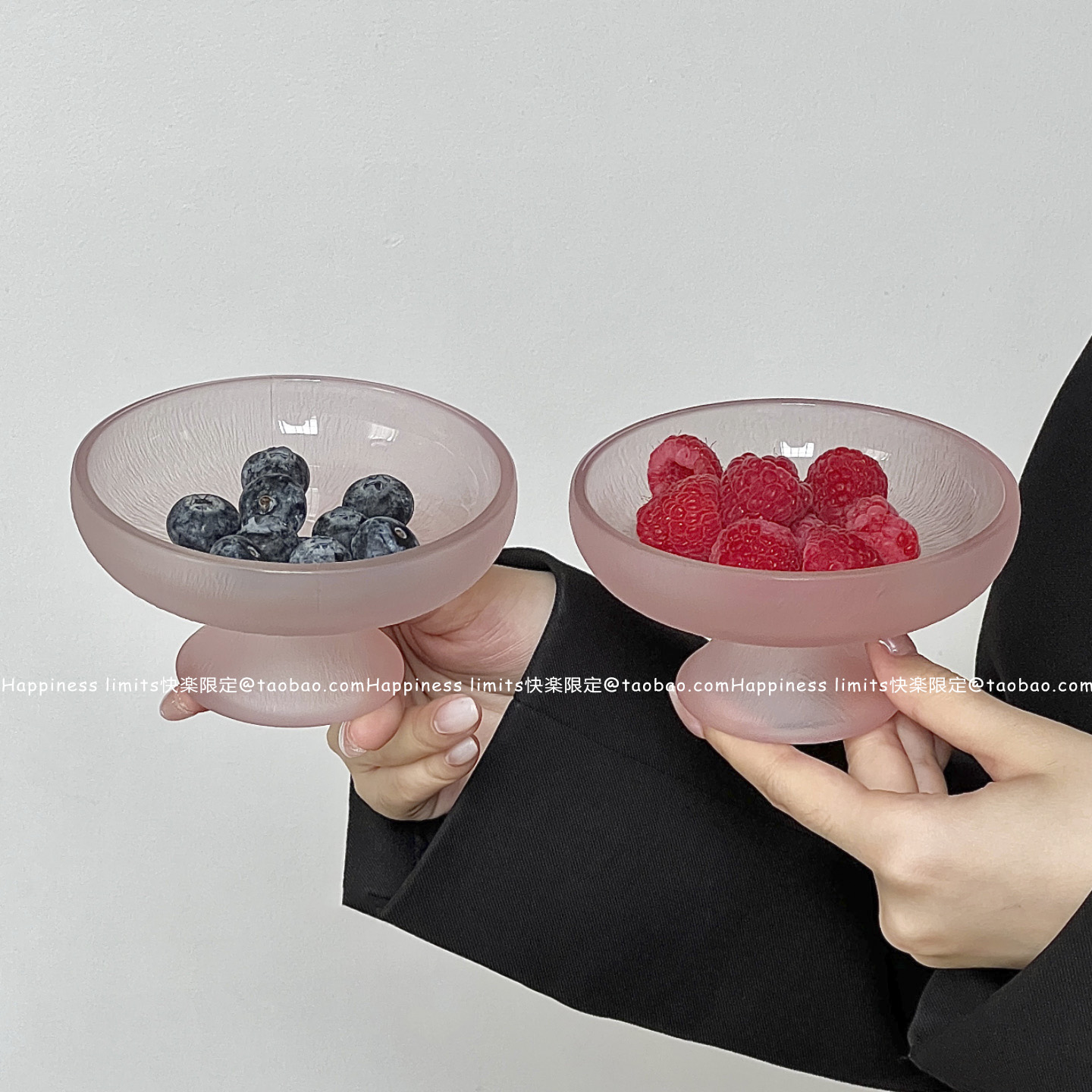 高颜值水果碗精致磨砂粉冰纹玻璃矮脚碗糖果零食盘果碗点心甜品碗