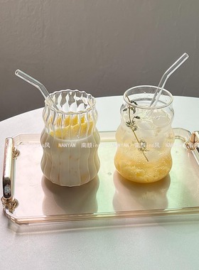 胖嘟嘟咖啡玻璃杯子带吸管 ins风家用女生高颜值喝冷水饮料奶茶杯