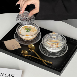 高端精致燕窝碗带盖银耳小炖盅水晶玻璃糖水碗加厚款 透明甜汤碗碟