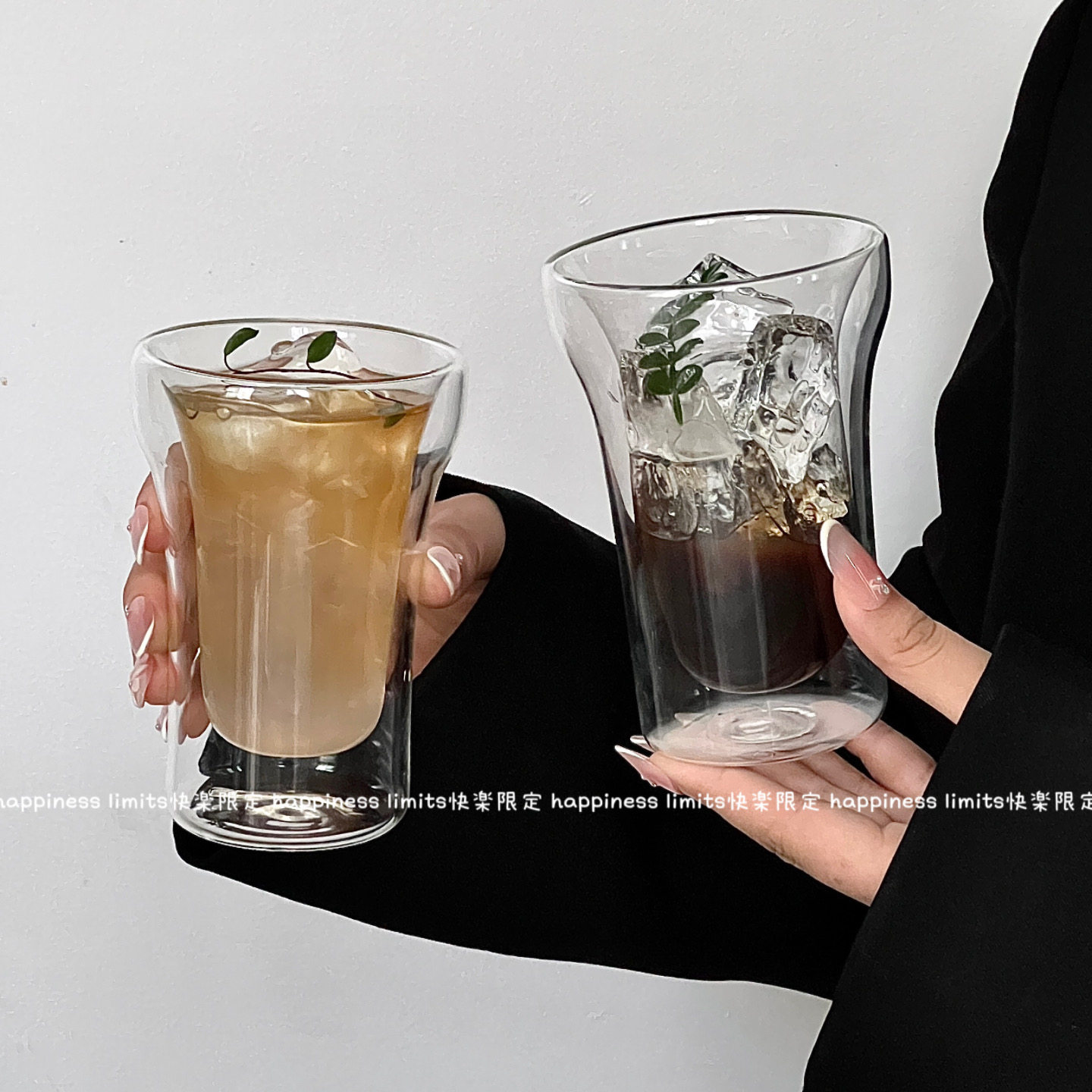 简约双层隔热透明玻璃杯耐冷热咖啡杯创意水杯果汁杯牛奶杯茶杯子