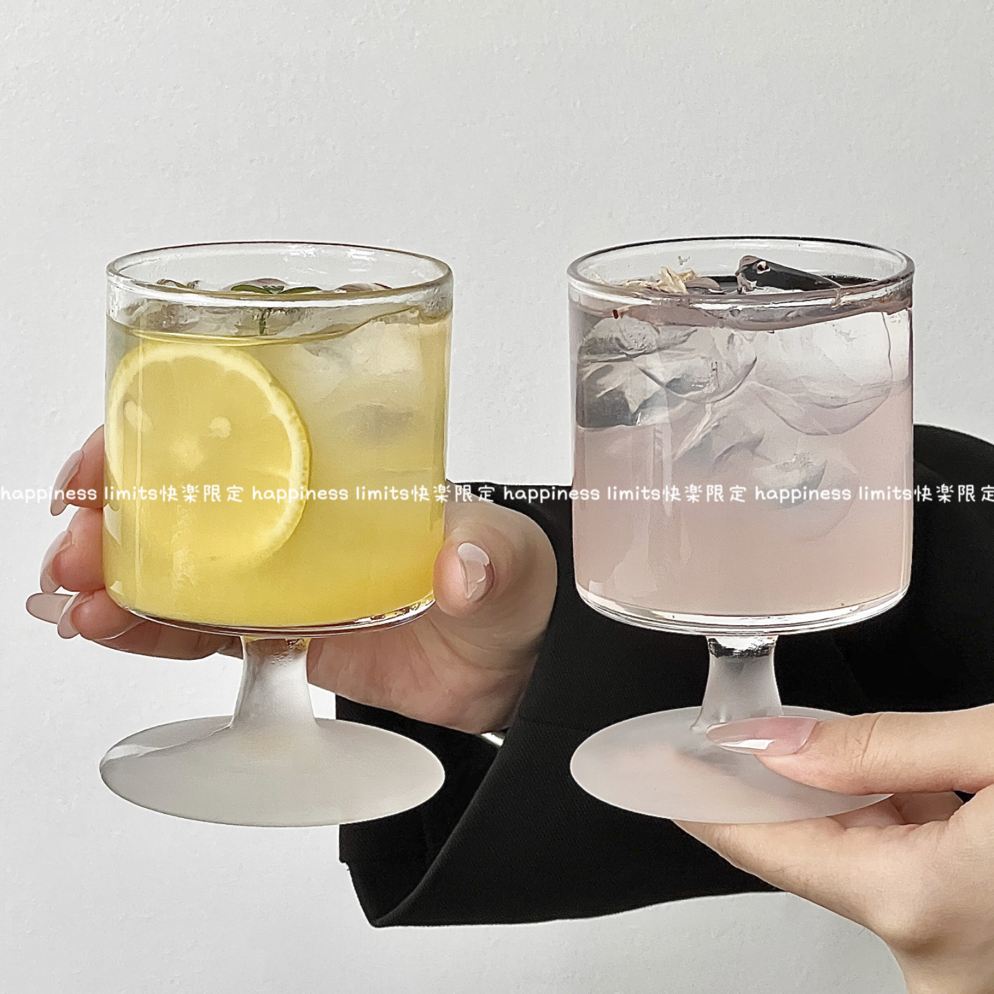 简约创意透明磨砂底ins复古玻璃杯果汁拿铁咖啡杯酒杯饮料水杯