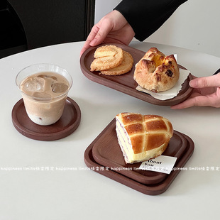 日式 木质盘椭圆方形小木托盘咖啡餐厅食物碟子收纳盘ins拍照道具