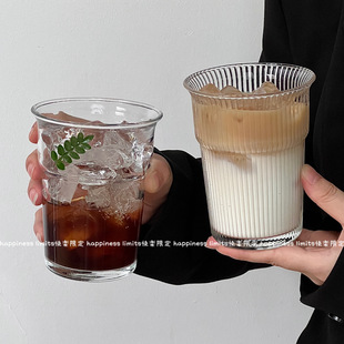 反口透明玻璃杯女高颜值水杯大容量夏天冷饮杯子办公室家用喝水杯