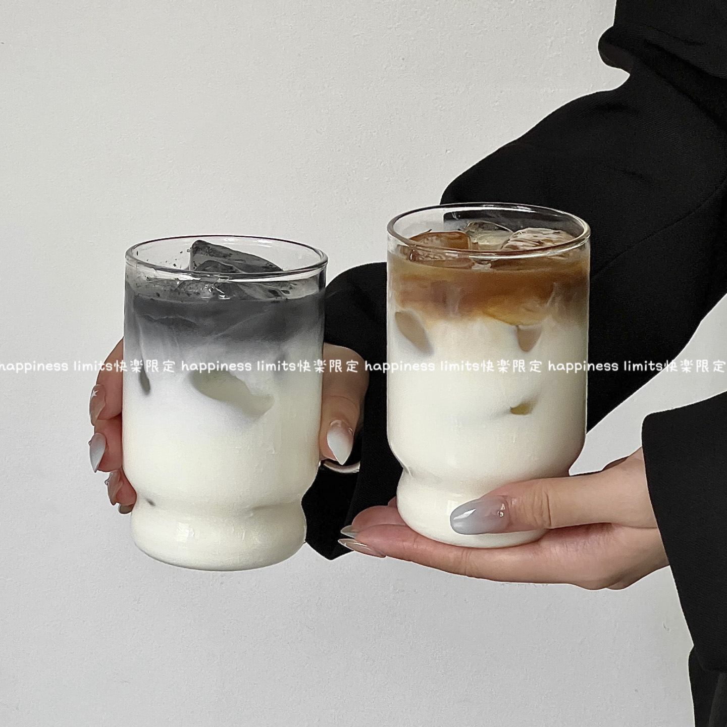 简约冰美式拿铁咖啡杯ins风耐热高颜值玻璃气泡水杯冷饮杯果汁杯