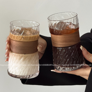 龙卷纹玻璃杯冰美式 拿铁杯咖啡杯防烫茶杯简约水杯饮品杯